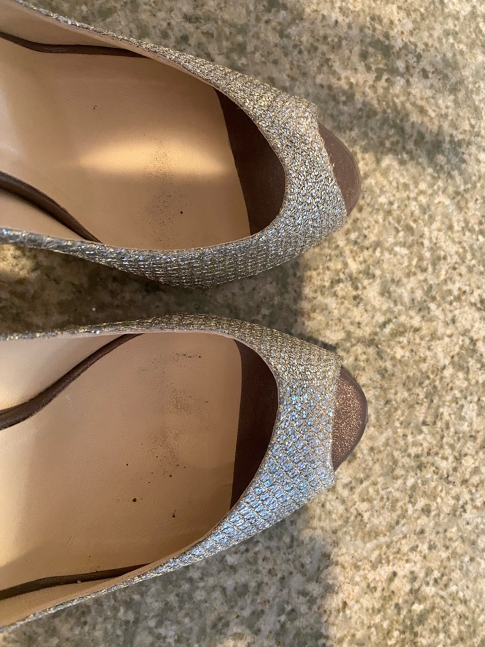 Jimmy Choo Silver Glitter Peep Toe Pumps - Picture 7 of 7